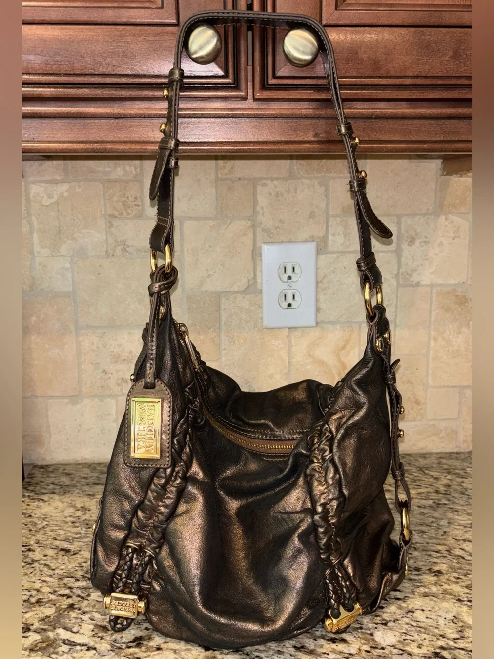 Y2K Vintage Badgley Mischka Leather Hobo Bag Gold
